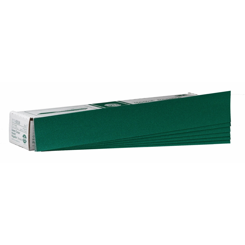 3M 00538 Green Corps Hookit Regalite Sheet, 2-3/4 in x 16-1/2 in, 100E, 50/Pack
