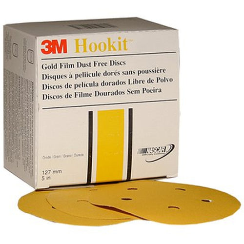 3M 01059 Hookit Gold Film Dust Free Disc 255L, 5 in x NH 5 Holes P320, 100/box 60440257032