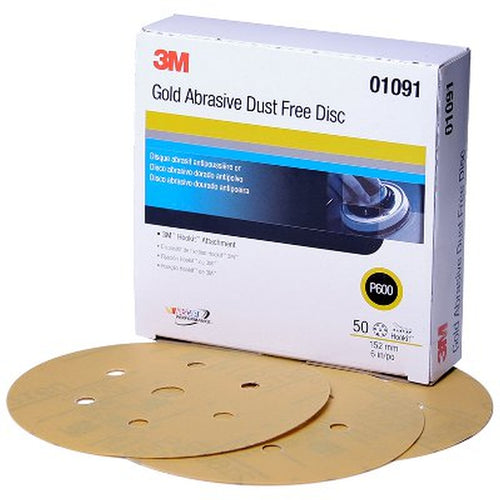 3M 01091 Hookit Gold Paper Disc Dust Free, 6 in, P600, 50/box 60455035901