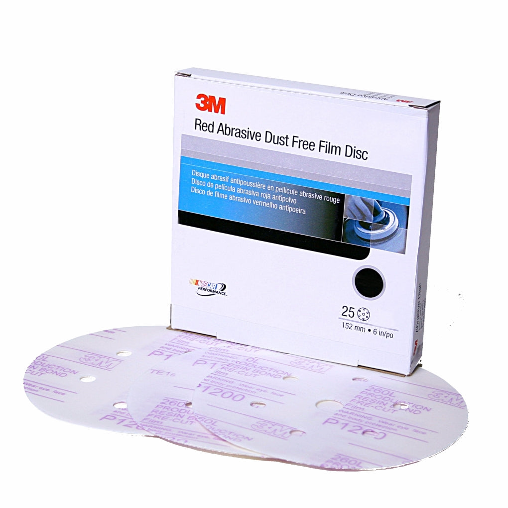 3M 01134 Red Abrasive Finishing Film Hookit Disc Dust Free, 6 in, P1200, 25/box 60455037741