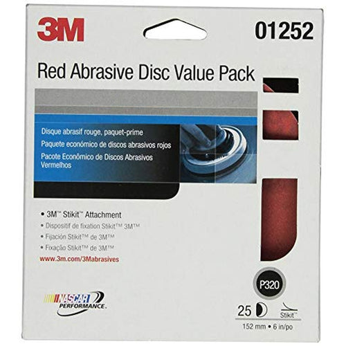 3M 01252 Red Abrasive Stikit Disc Value Pack, 6 in, P320