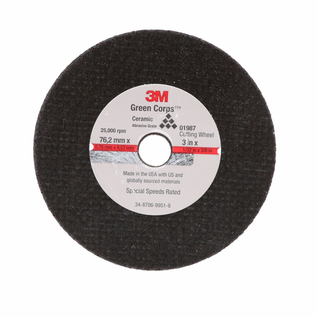 3M 01987 General Purpose Cut-Off Wheel, 3 in x 1/32 in x 3/8 in