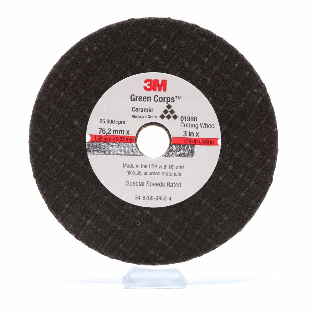 3M 01988 General Purpose Cut-Off Wheel, 3 in x 1/16 in x 3/8 in