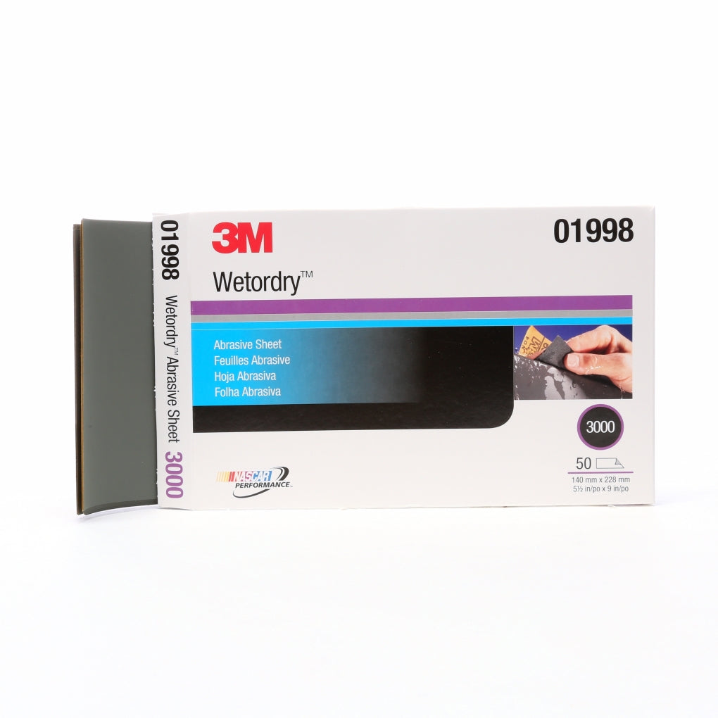 3M 01998 Wetordry Abrasive Sheet, 5-1/2 x 9 in, 3000G, 50/box 60455067821