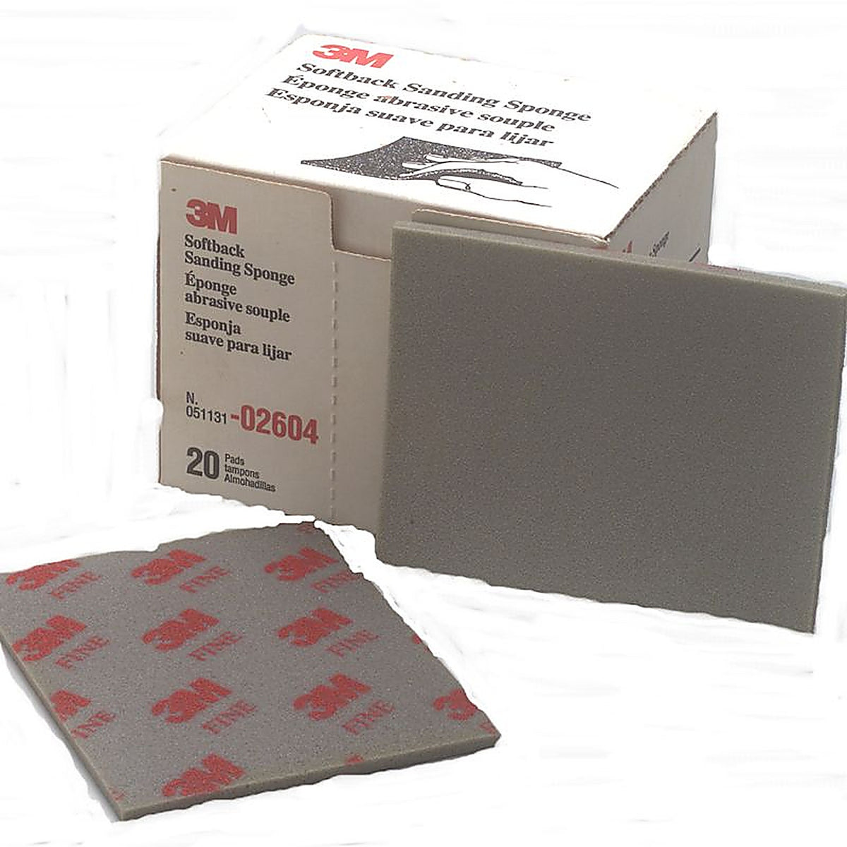 3M 02604 Softback Sanding Sponge, 4-1/2 in x 5-1/2 in, Fine