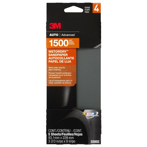 3M 03002 Wetordry Automotive Sandpaper, 3-2/3 in x 9 in, 1500G