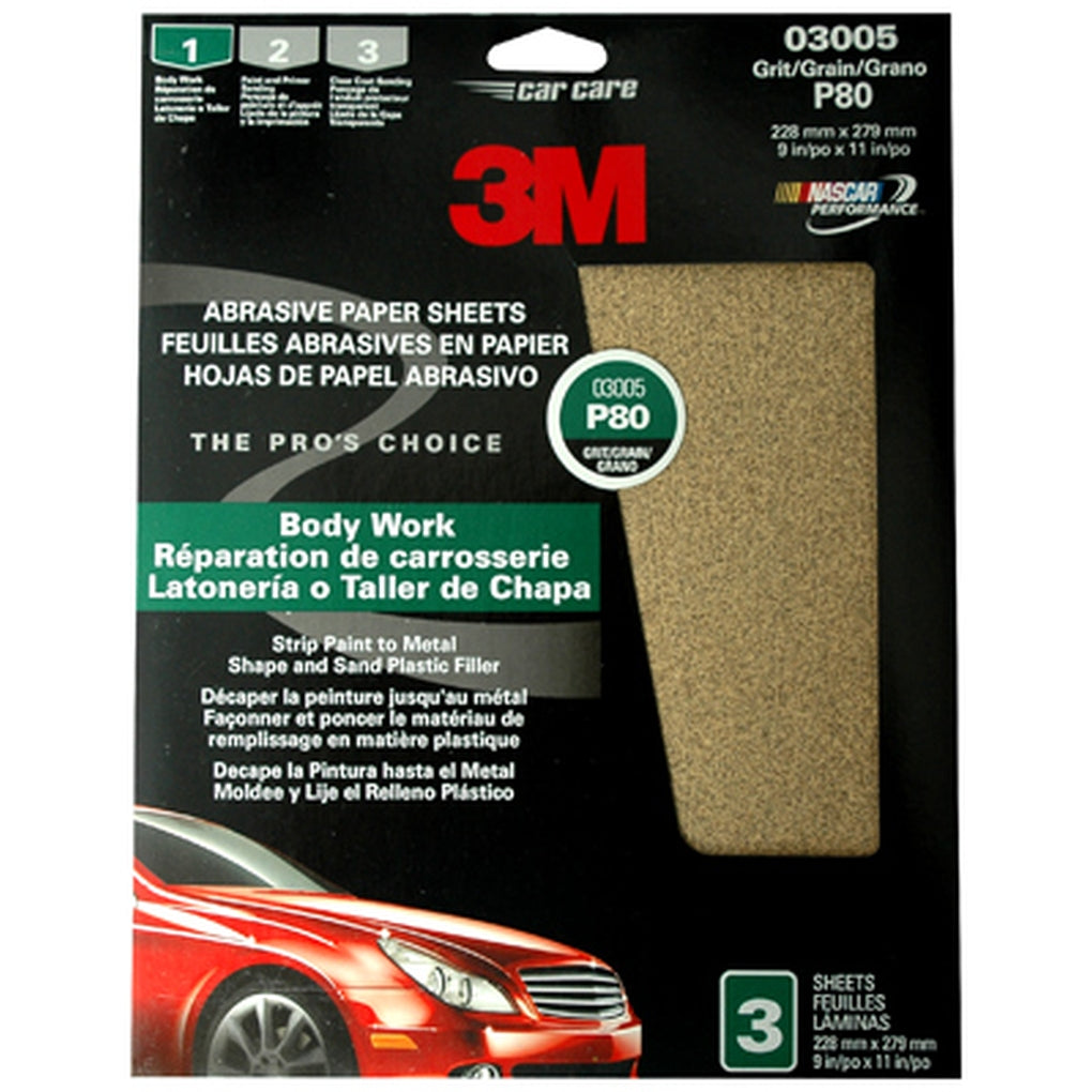 3M 03005 Aluminum Oxide Automotive Sandpaper, Medium, 9 in x 11 In