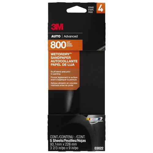 3M 03022 Wetordry Sandpaper, 3-2/3 in x 9 in, 800G, 5/Pack