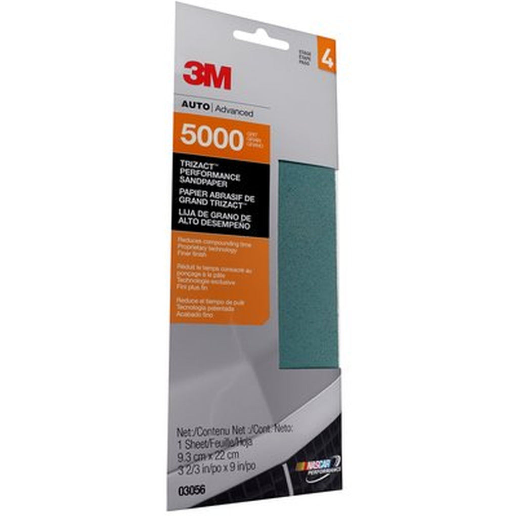 3M 03056 Trizact Performance Sandpaper, 5000 grit, 3-2/3 in x 9 in, 1/Pack 60455072870