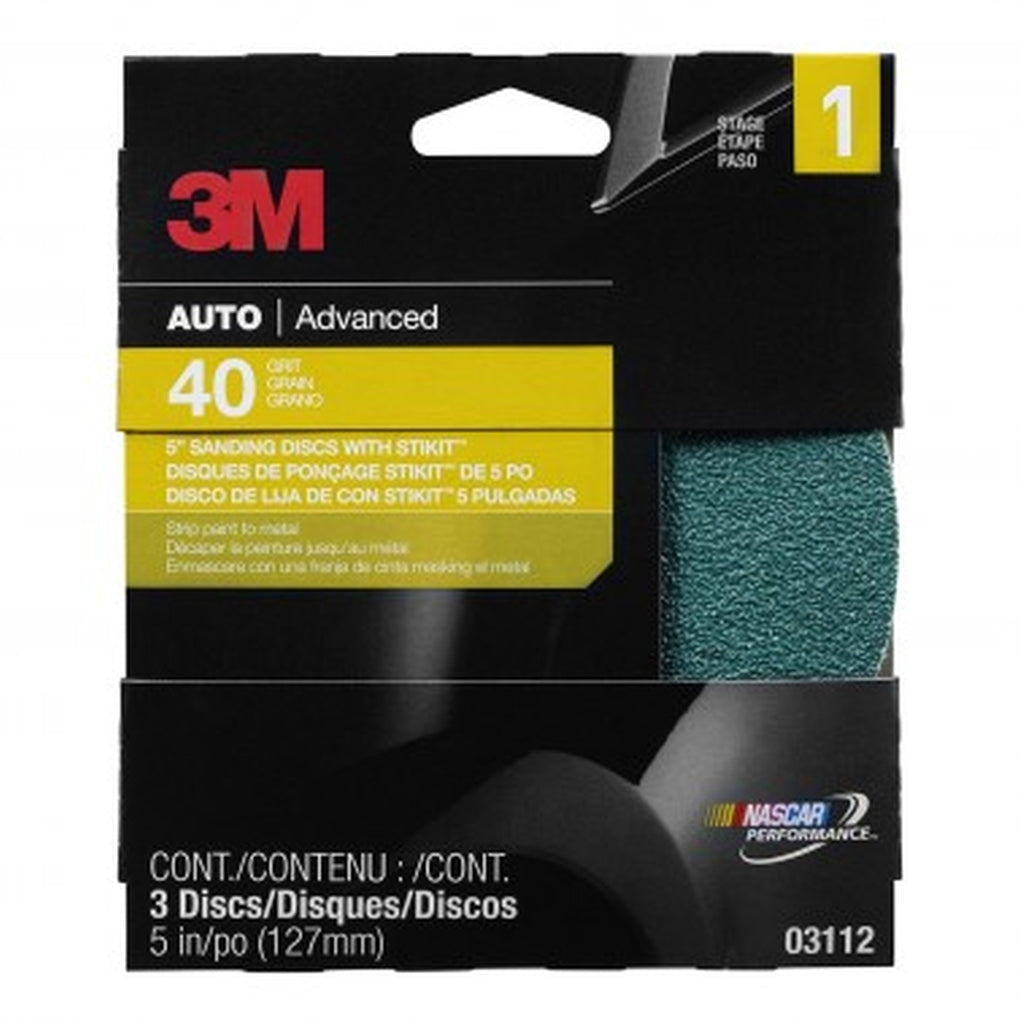 3M 03112 Sanding Disc w/Stikit Attachment, 40G, 5 in disc