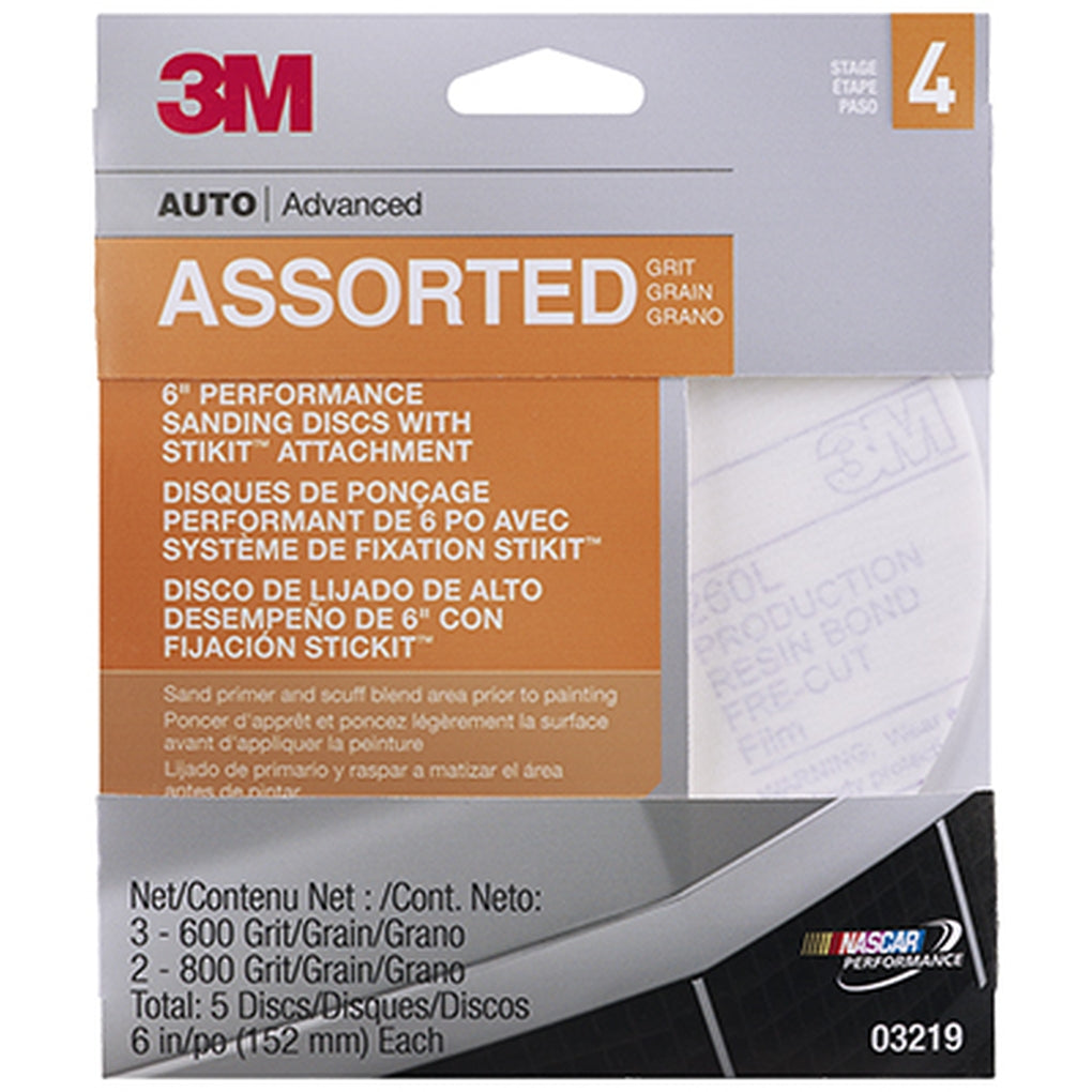 3M 03219 Performance Sanding Discs w/Stikit Attachment 6 in, Assorted Grits 60455071542