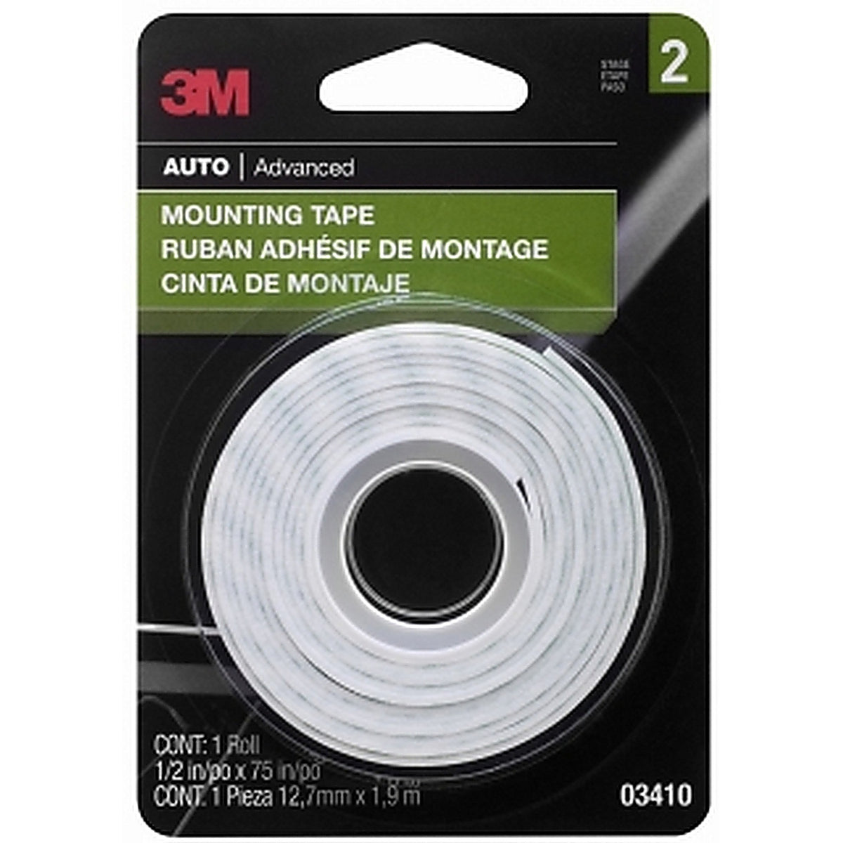 3M 03410 Scotch Mounting Tape, 1/2 in x 75 in