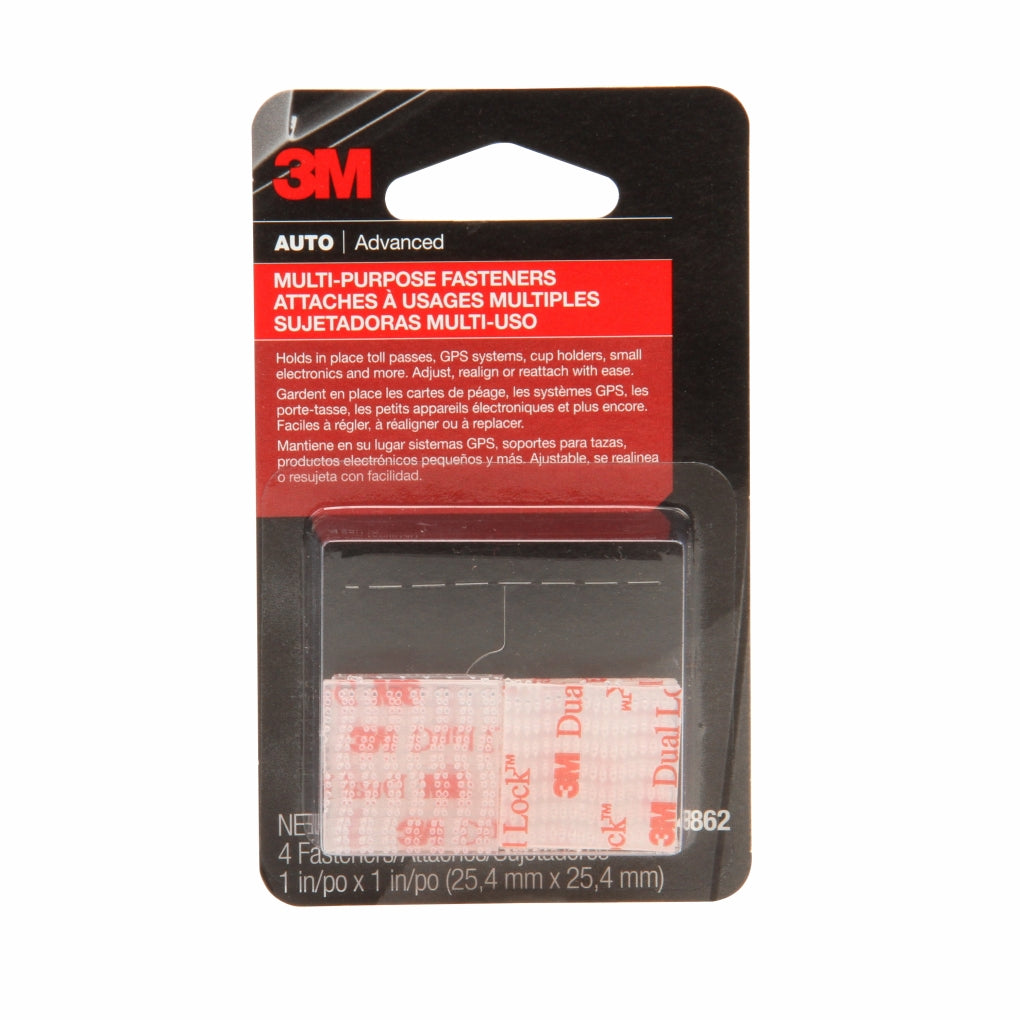 3M 04862 Dual Lock Reclosable Fasteners, 1 in x 1 in, Clear