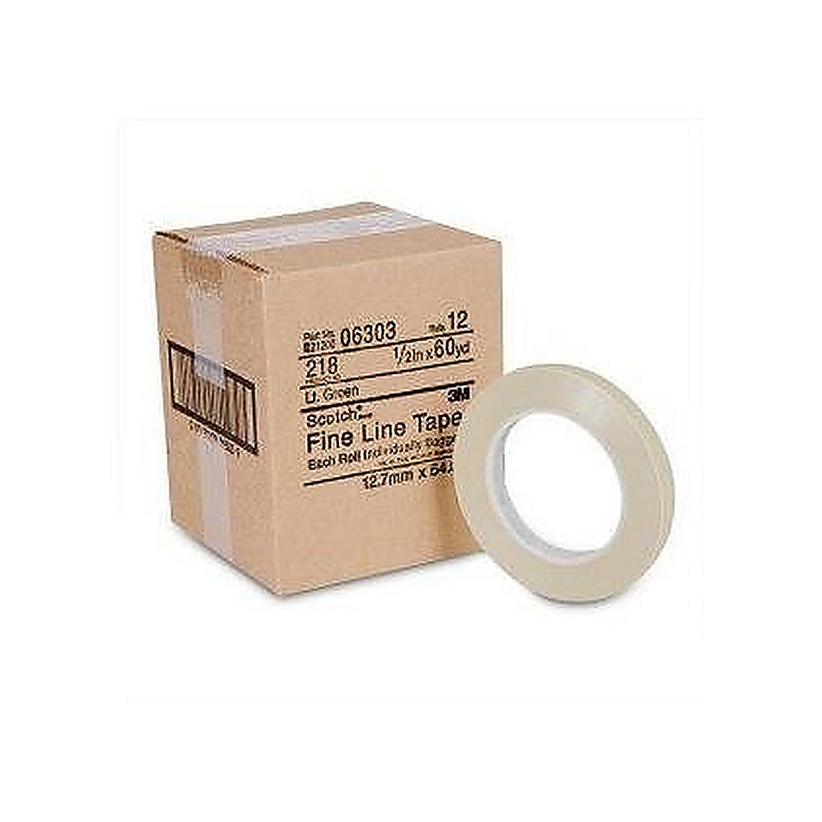 3M 06303 Scotch Fine Line Tape, 218 Green, 1/2 in x 60 yd 4.7 mil, Boxed