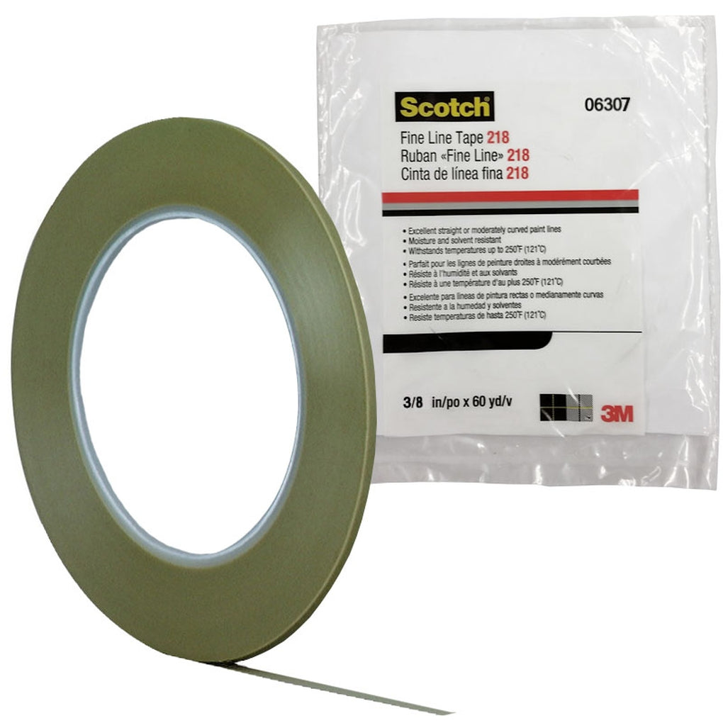 3M 06307 Scotch Fine Line Tape, 218 Green, 3/16 in x 60 yd 4.7 mil, Boxed