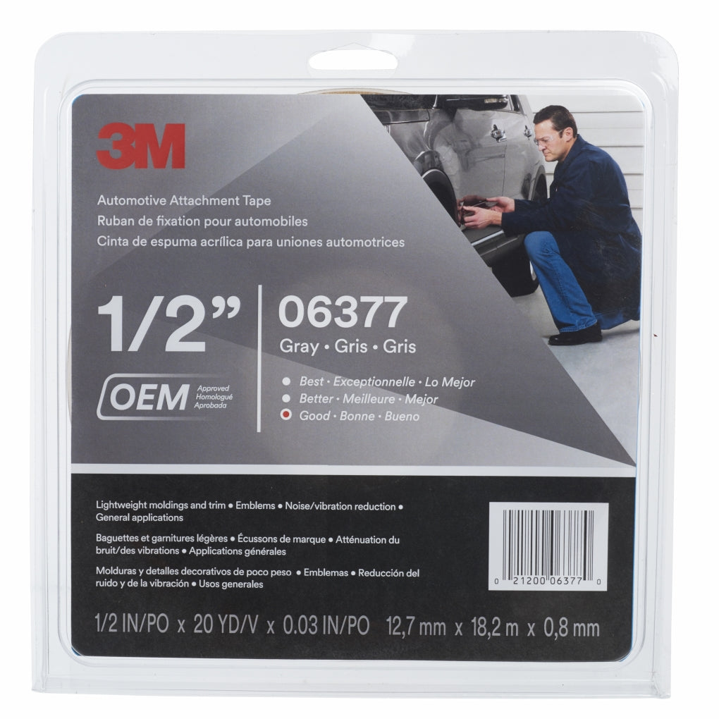 3M 06377 Automotive Attachment Tape, Gray, 1/2 in x 20 yd, 30 mil