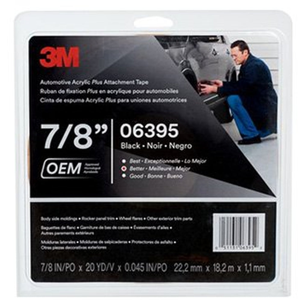 3M 06395 Automotive Acrylic Plus Attachment Tape, Black, 7/8 in x 10 yd, 60 mil