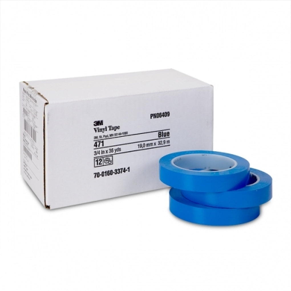 3M 06409 Vinyl Tape, 471+, 3/4 in x 36 yd, Boxed, Blue