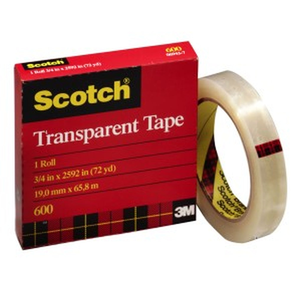 3M 06943 Scotch Premium Transparent Film Tape 600 Clear, 3/4 in x 72 yd