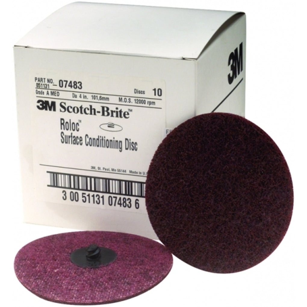 3M 07483 Scotch-Brite Roloc Surface Conditioning Disc TR, 4 in x NH A MED