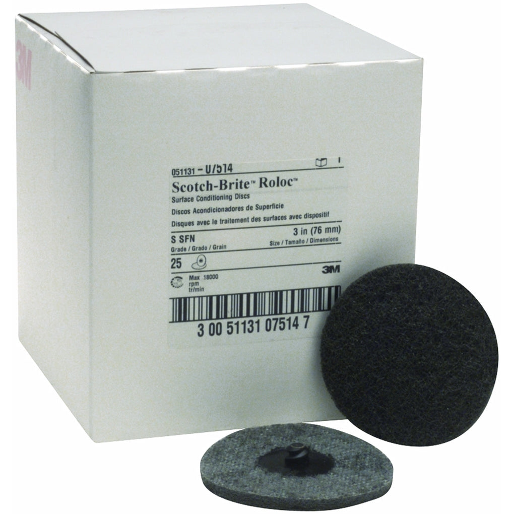 3M 07514 Scotch-Brite Roloc Surface Conditioning Disc, 3 in, Super Fine, 25/box