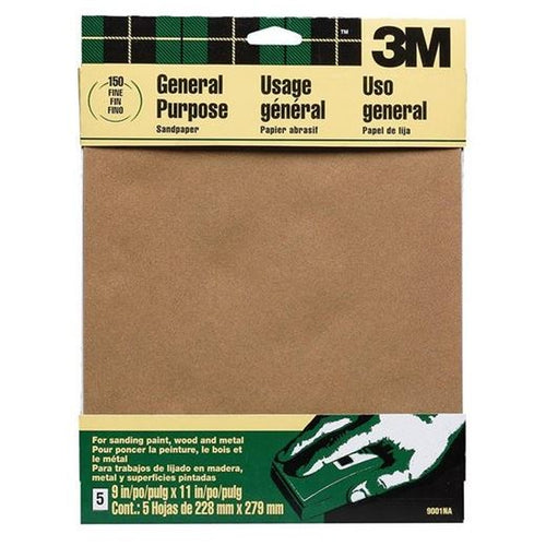 3M 09001 Aluminum Oxide Sandpaper 9001NA, 9 in x 11 in Fine