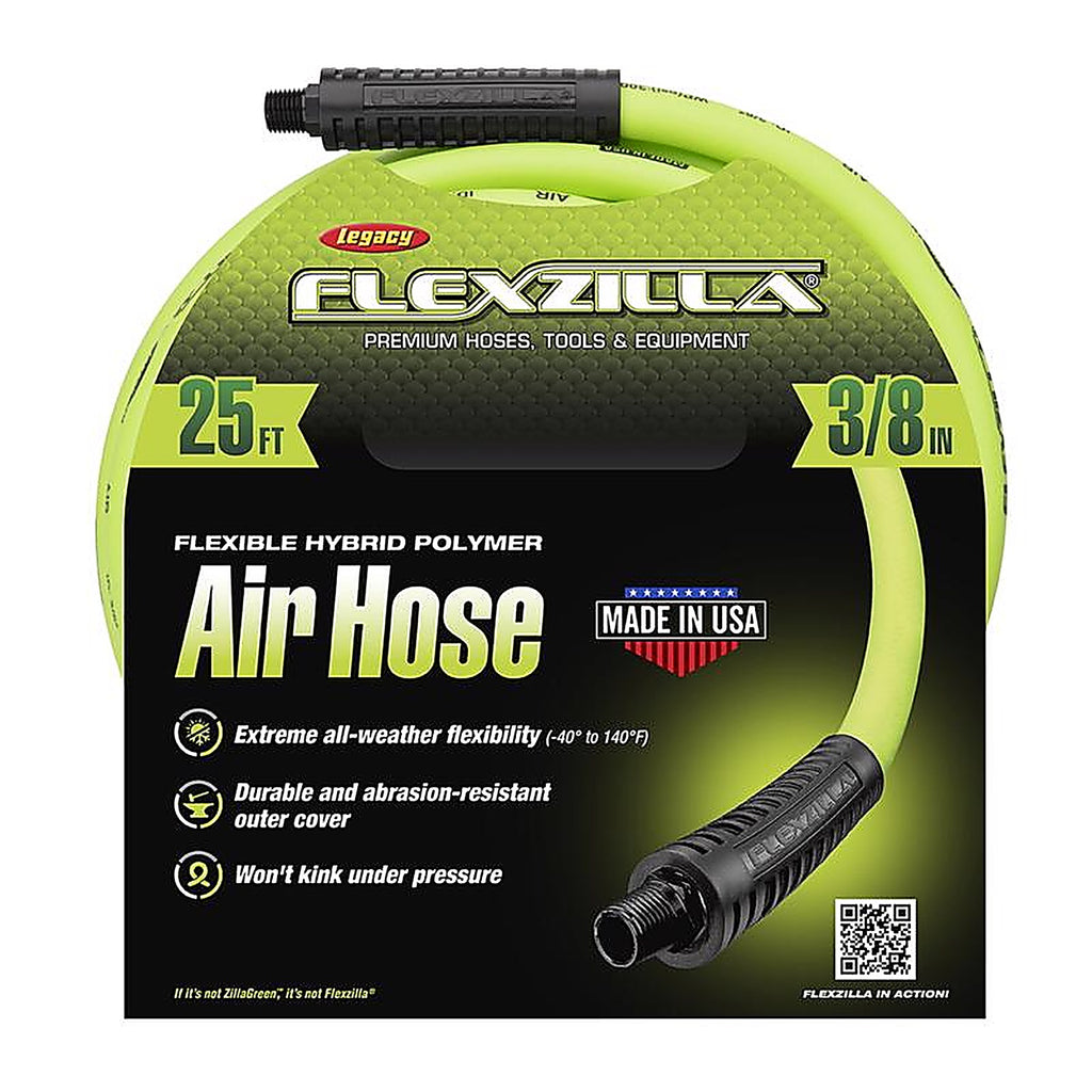 Flexzilla HFZ3825YW2 25 ft. L x 3/8 in. Dia. Hybrid Polymer Air Hose 300 psi Zilla Green