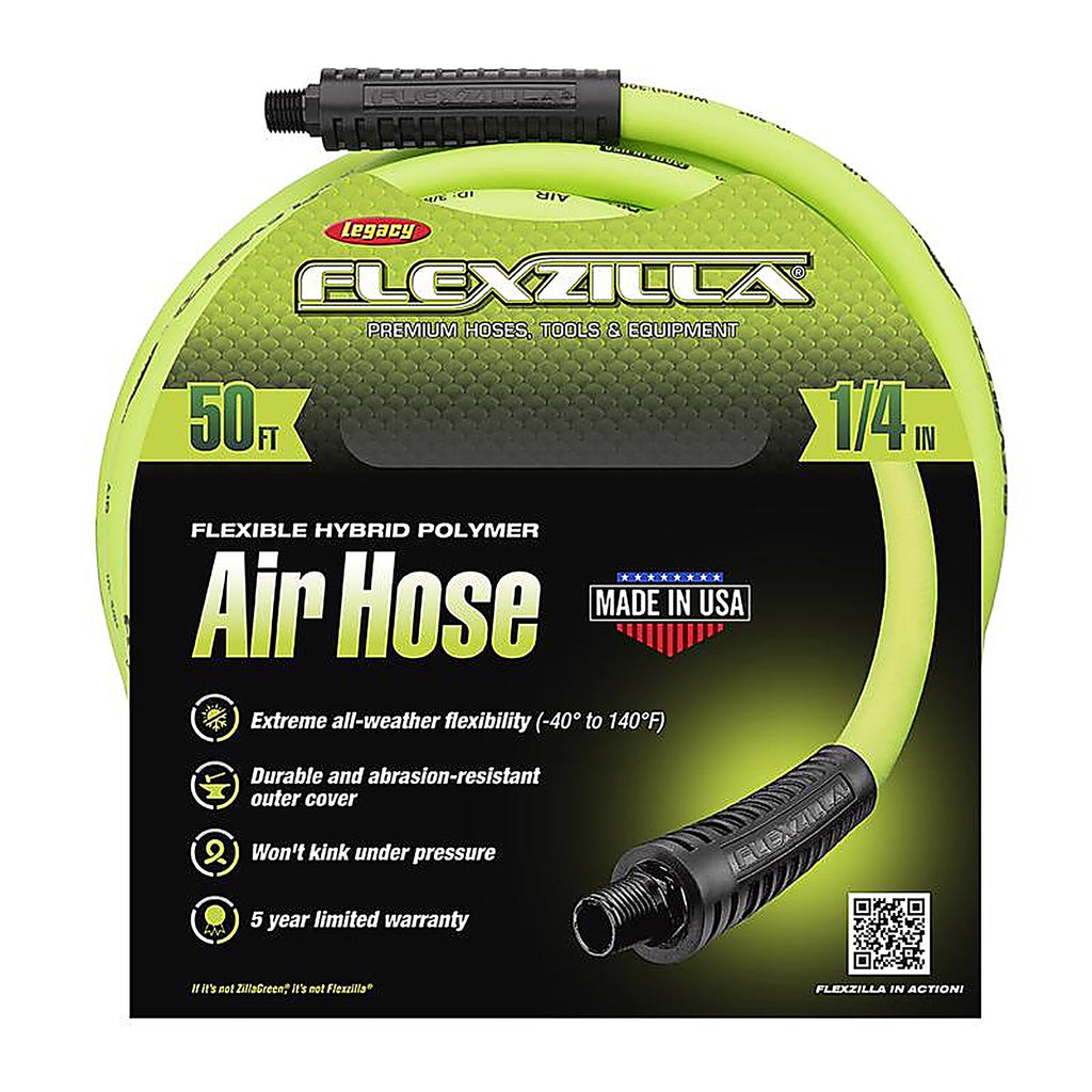 Flexzilla HFZ1450YW2 50 ft. L x 1/4 in. Dia. Hybrid Polymer Air Hose 300 psi Zilla Green