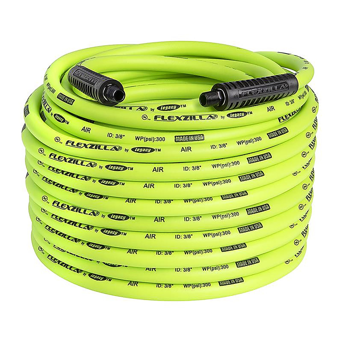 Flexzilla HFZ38100YW2 100 ft. L x 3/8 in. Dia. Hybrid Polymer Air Hose 300 psi Zilla Green