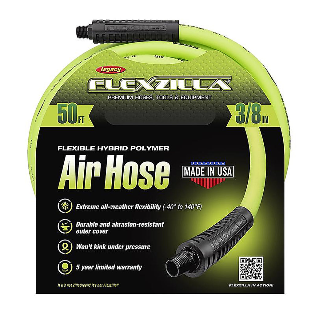 Flexzilla HFZ3850YW2 50 ft. L x 3/8 in. Dia. Hybrid Polymer Air Hose 300 psi Zilla Green