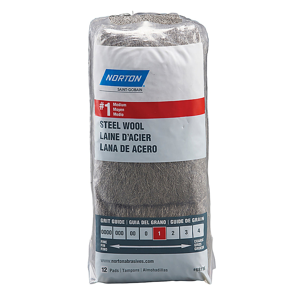 Norton 7660768116 1 Grade Medium Steel Wool Pad 12/Pack