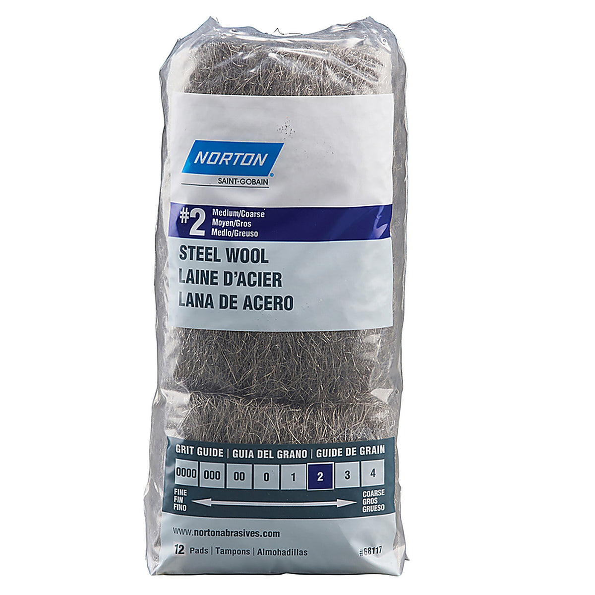 Norton 7660768117 2 Grade Medium/Coarse Steel Wool Pad 12/Pack
