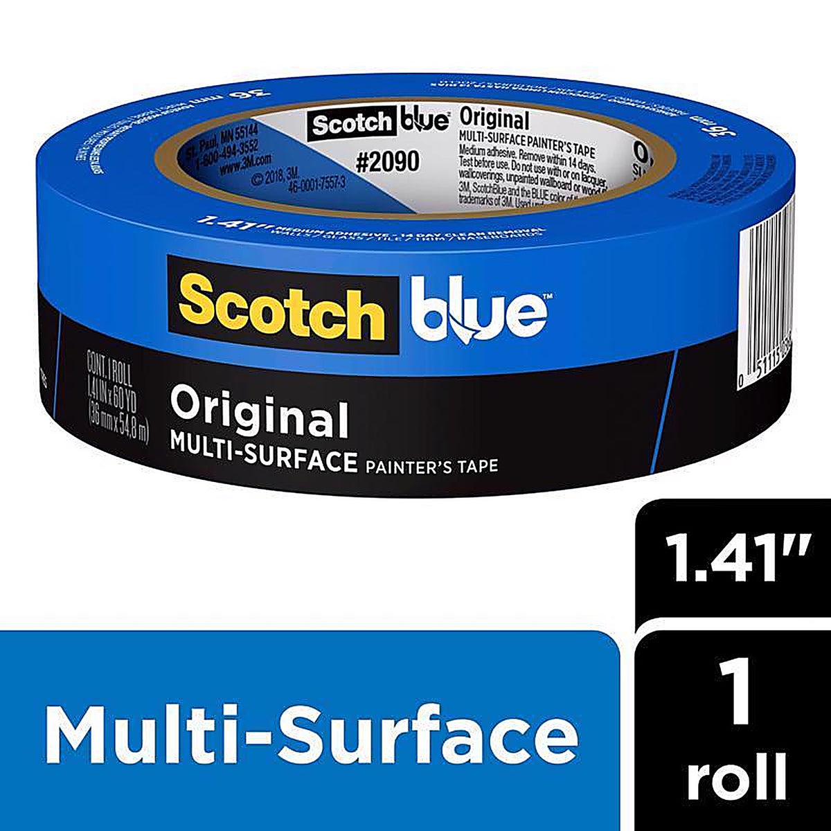 3M 2090-36NC ScotchBlue 1.41 in. W x 60 yd. L Blue Medium Strength Original Painter's Tape 1/Pack