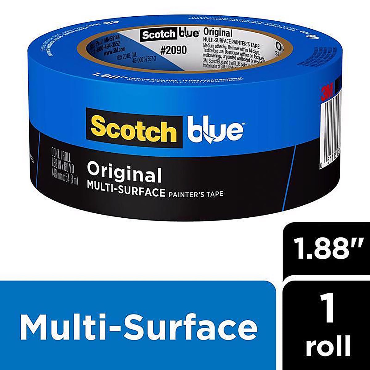 3M 2090-48NC ScotchBlue 1.88 in. W x 60 yd. L Blue Medium Strength Original Painter's Tape 1/Pack