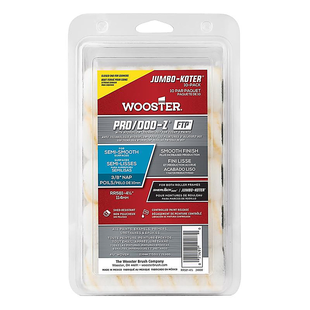 Wooster RR581-4 1/2 PRO/DOO-Z 4.5 in. W x 3/8 in. Jumbo Paint Roller Cover 10/Pack