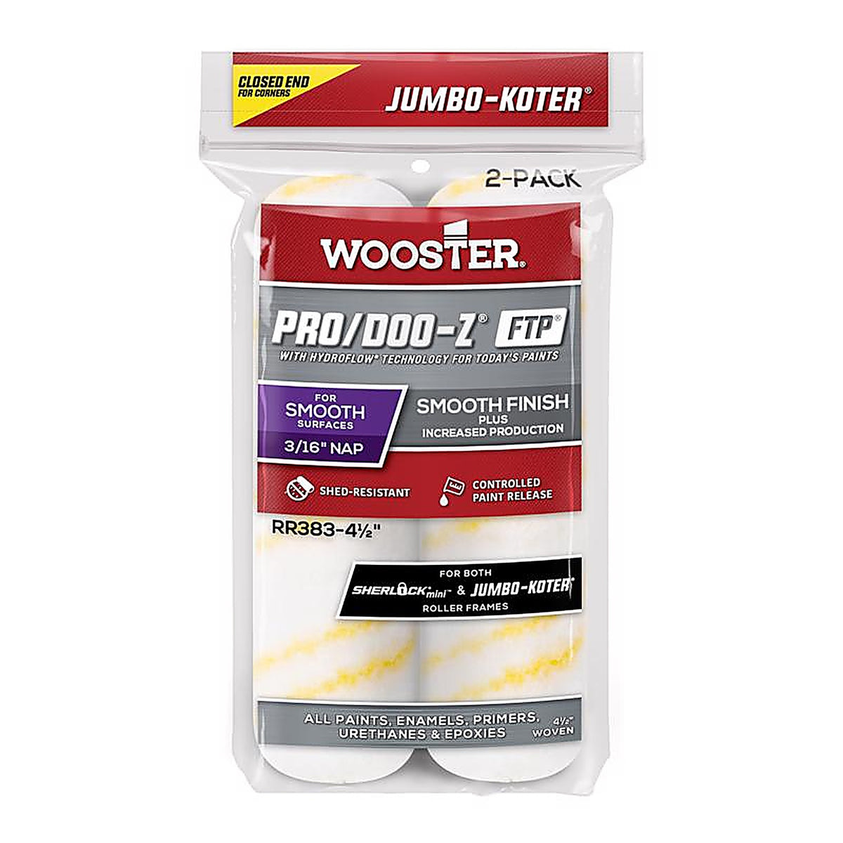 Wooster RR383-4 1/2 Jumbo-Koter 4-1/2 in. W x 3/16 in. Paint Roller Cover 2/Pack