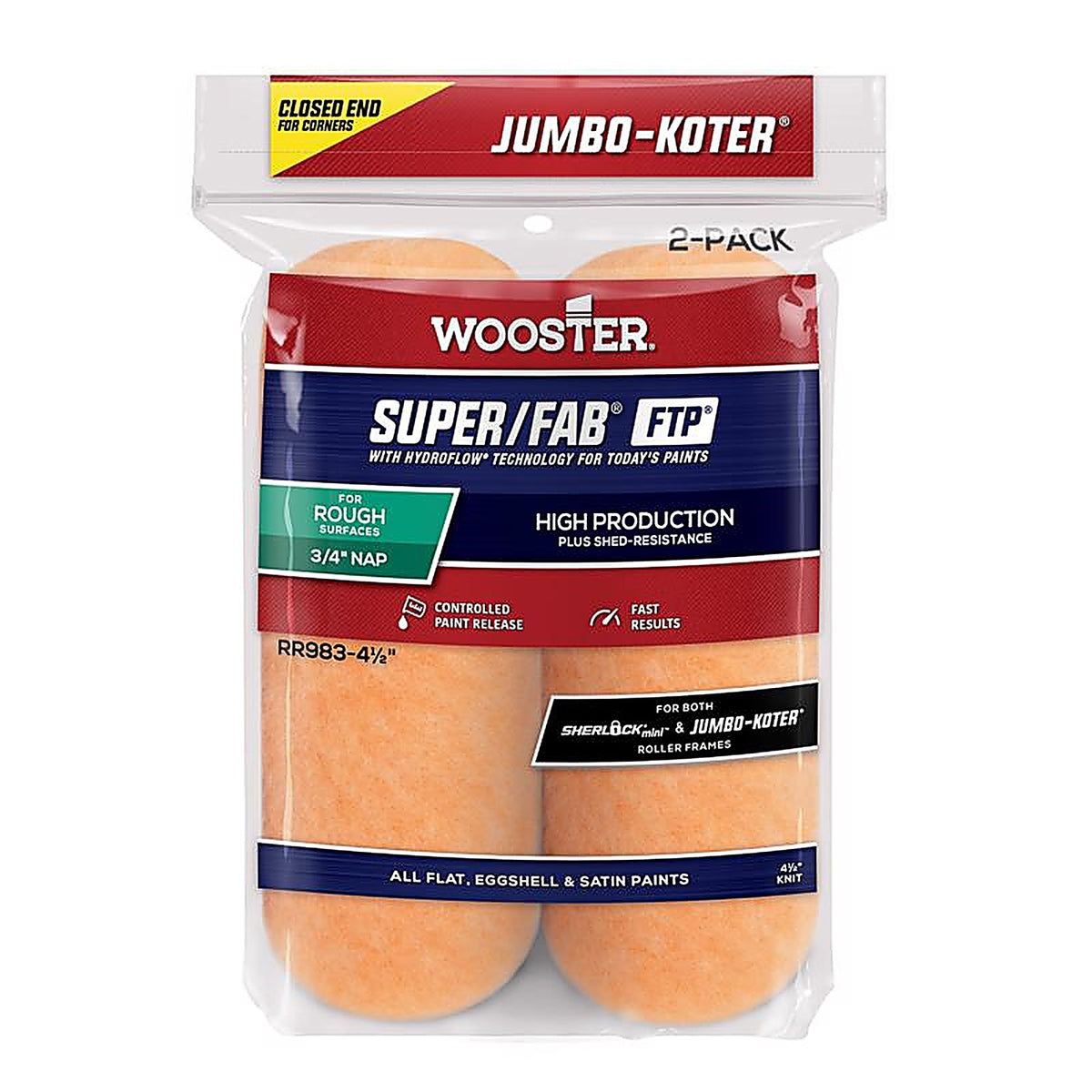 Wooster RR983-4 1/2 SUPER/FAB Knit 4-1/2 in. W x 3/4 in. Jumbo-Koter Paint Roller Cover 2/Pack