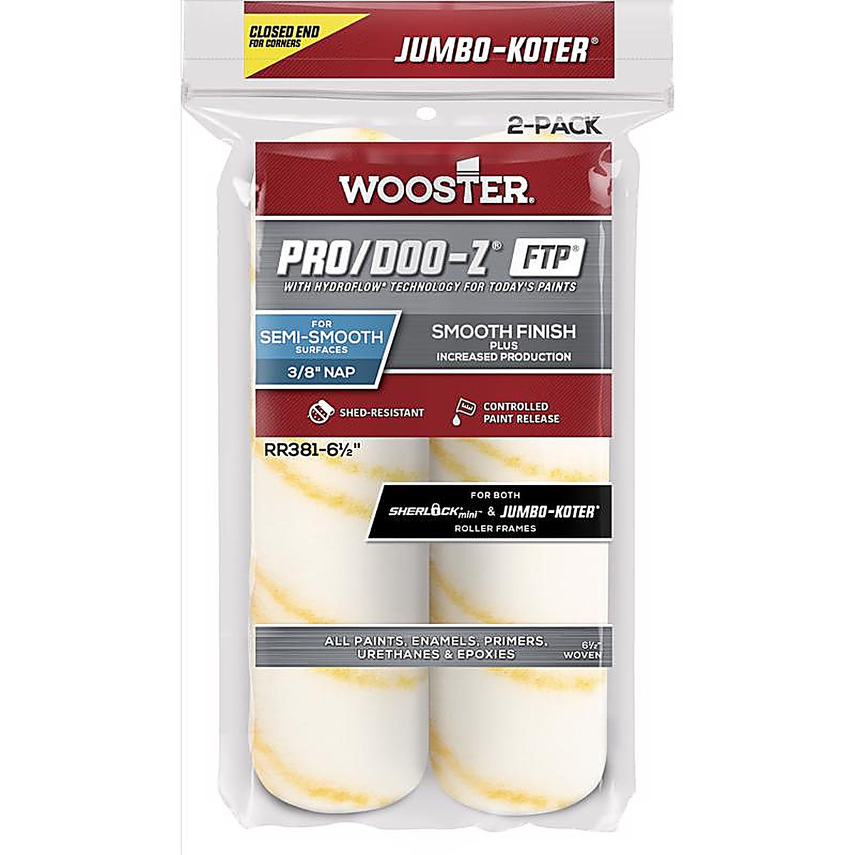Wooster RR381-6 1/2 PRO/DOO-Z Woven 6-1/2 in. W x 3/8 in. Jumbo-Koter Paint Roller Cover 2/Pack