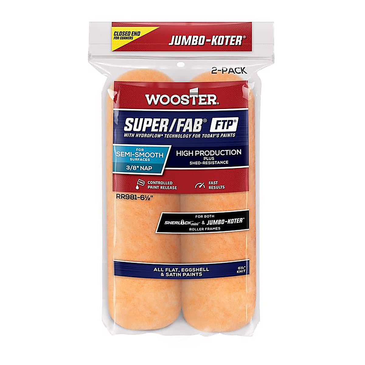 Wooster RR981-6 1/2 SUPER/FAB Knit 6.5 in. W x 3/8 in. Jumbo-Koter Paint Roller Cover 2/Pack