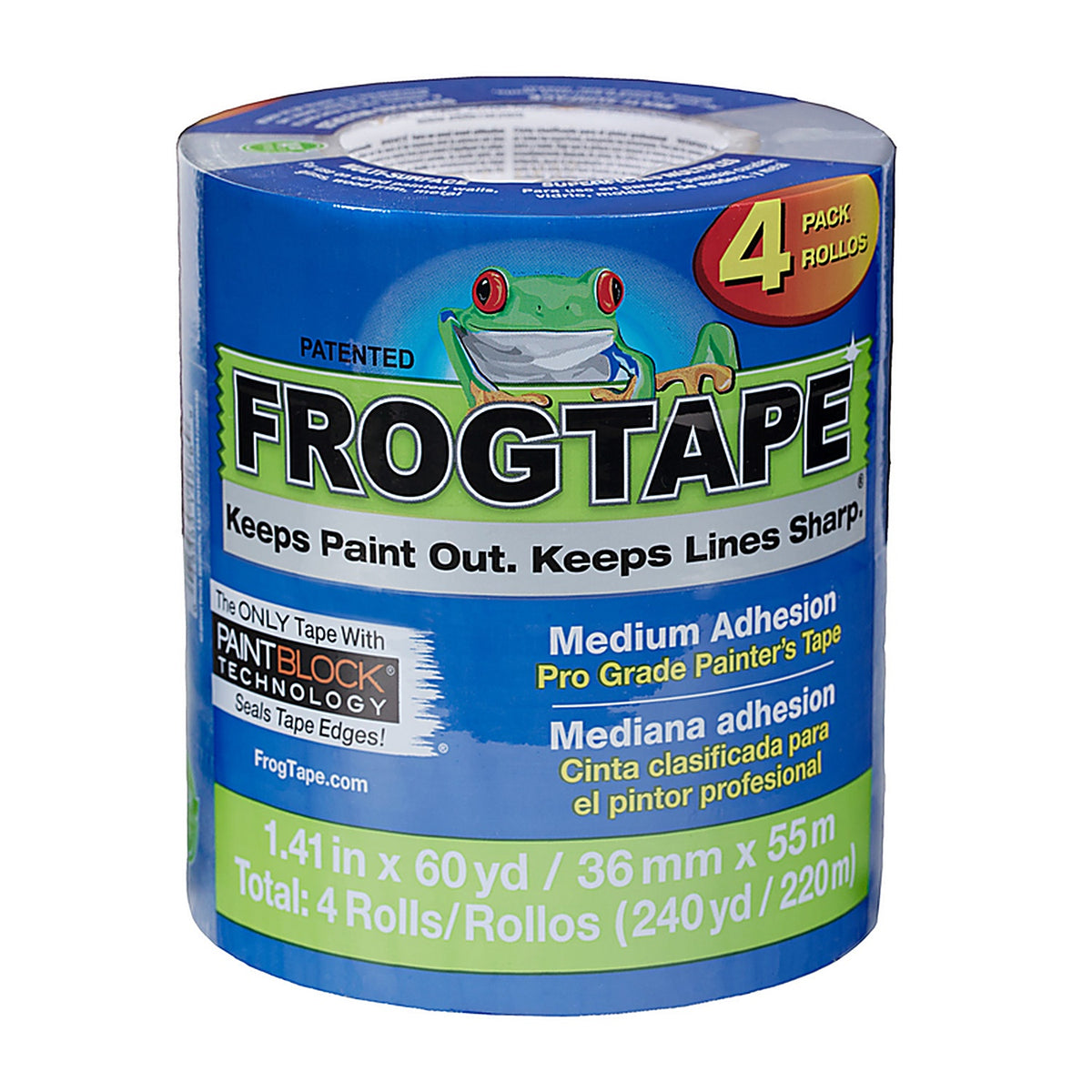 Frogtape 104956 Pro Grade 1.41 in. W x 60 yd. L Blue Medium Strength Painter's Tape 4/Pack