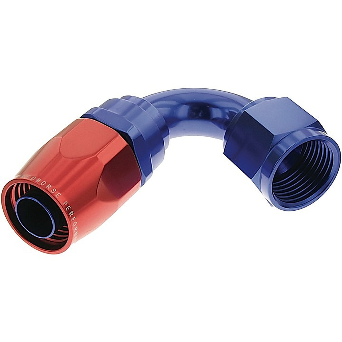 Red Horse Performance - 1120-08-1 - 08 120 Degree Female Aluminum Hose End - Red & Blue