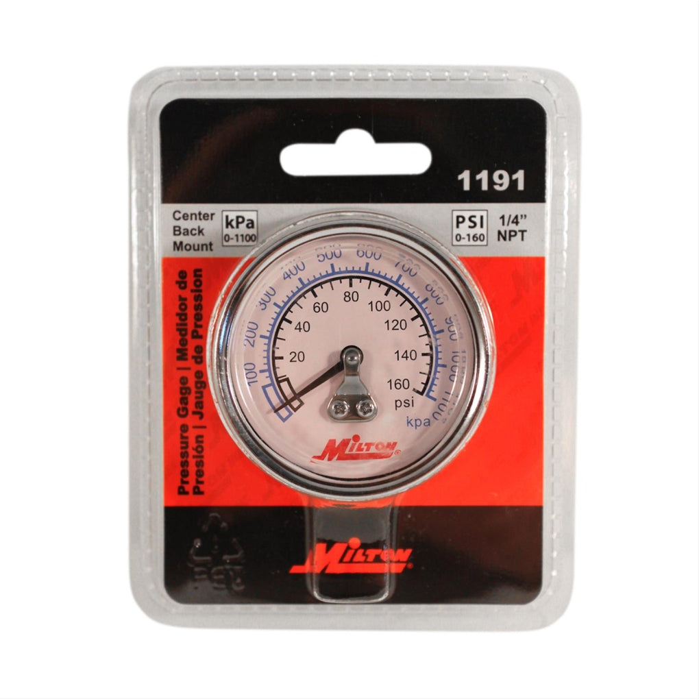 Milton 1191 Gauge 1/4" NPT, 0-160 PSI Center Mount