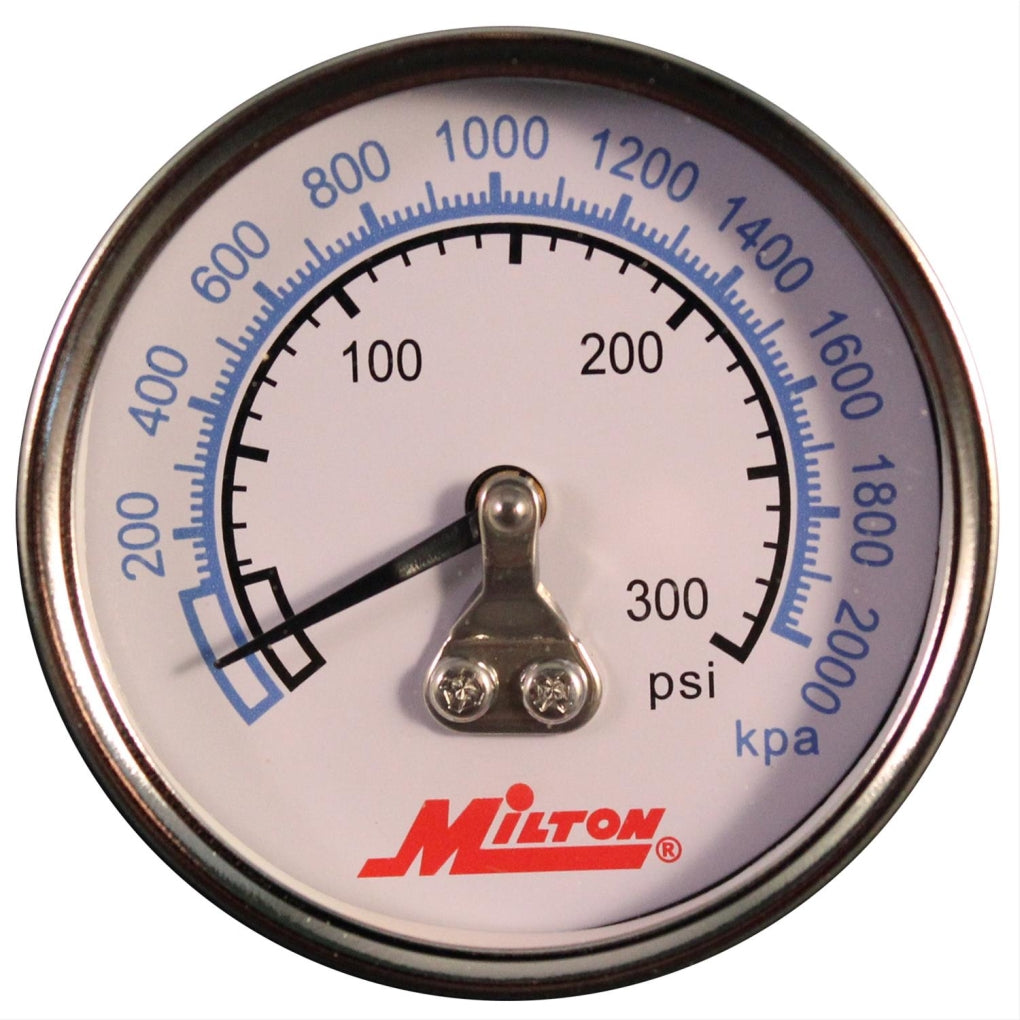Milton 1192 Gage 1/4" NPT, 0-300 PSI Center Mount