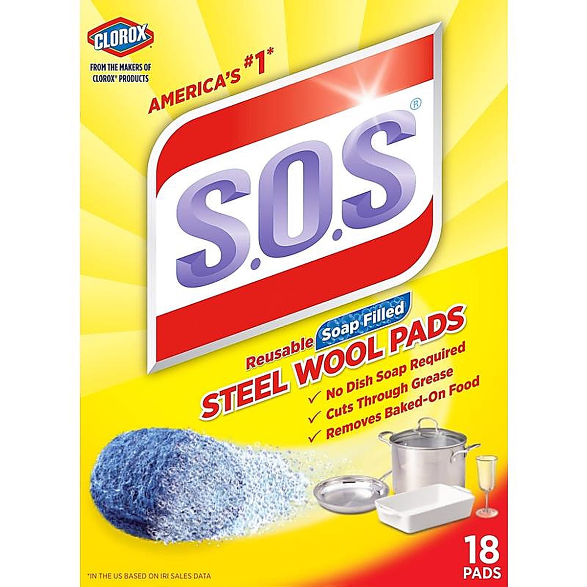 S.O.S. 98021 Heavy Duty Steel Wool Pads For Multi-Purpose 18/Pack