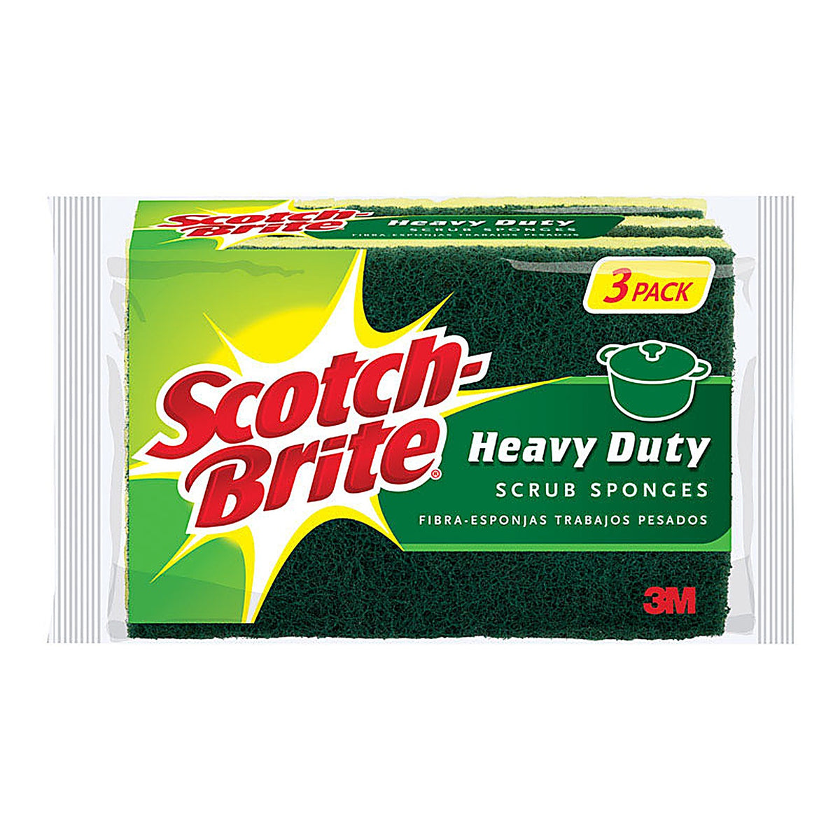 3M HD-3 Scotch-Brite Heavy Duty Sponge For Pots and Pans 4.5 in. L 3/Pack