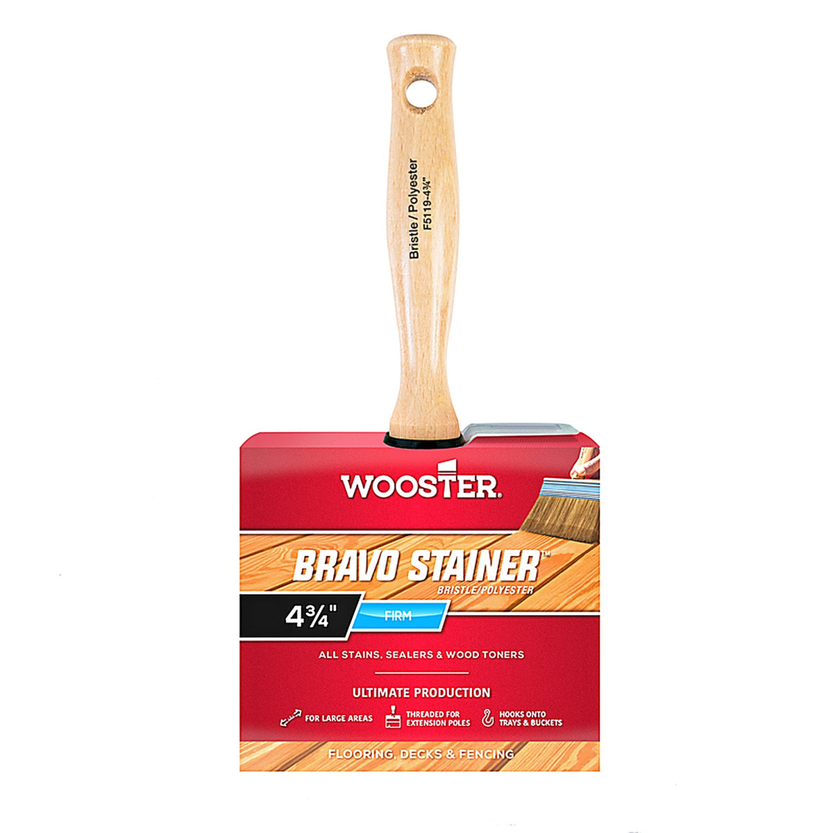 Wooster F5119-4-3/4 Bravo Stainer 4-3/4 in. W Flat Paint Brush