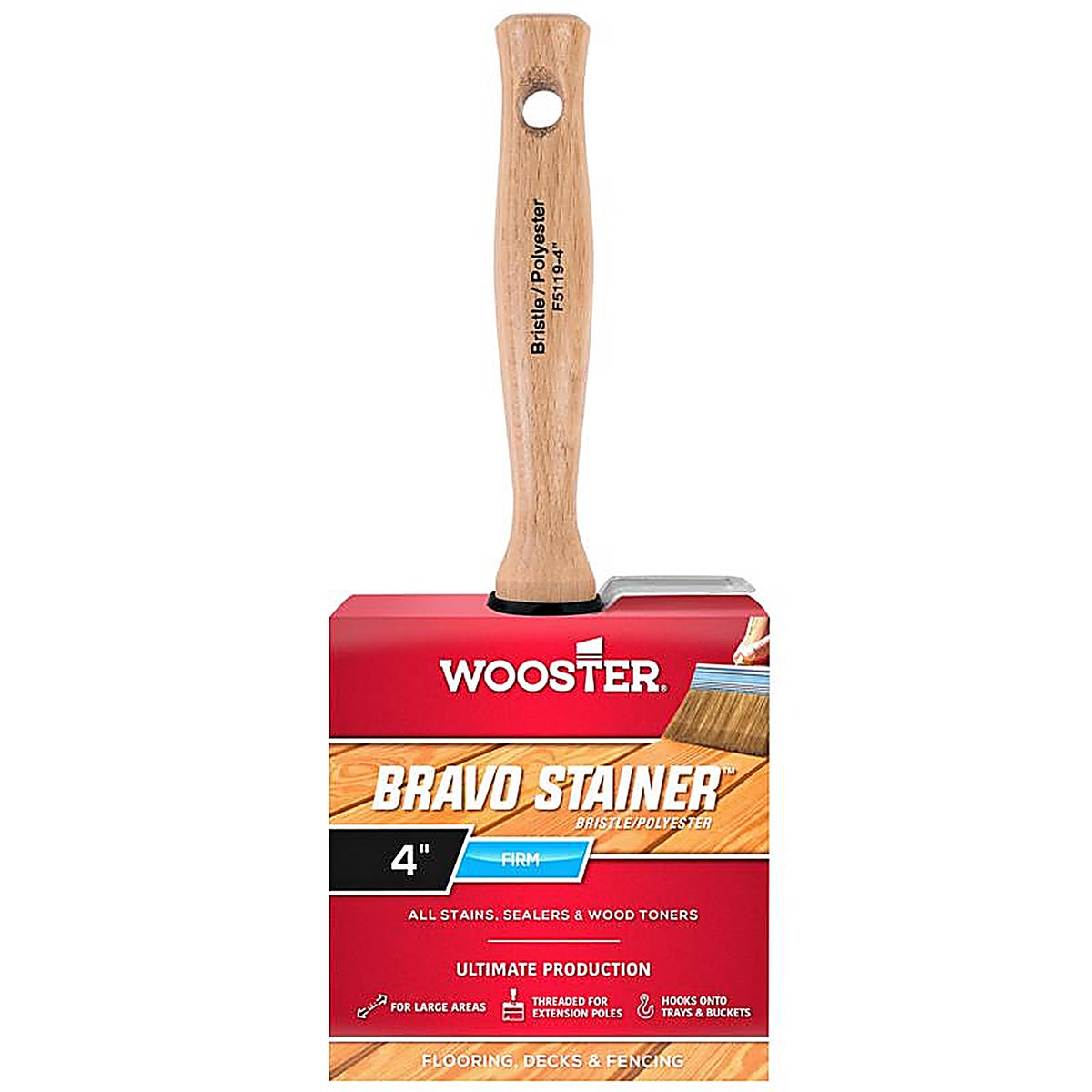 Wooster F5119-4 Bravo Stainer 4 in. W Flat Paint Brush