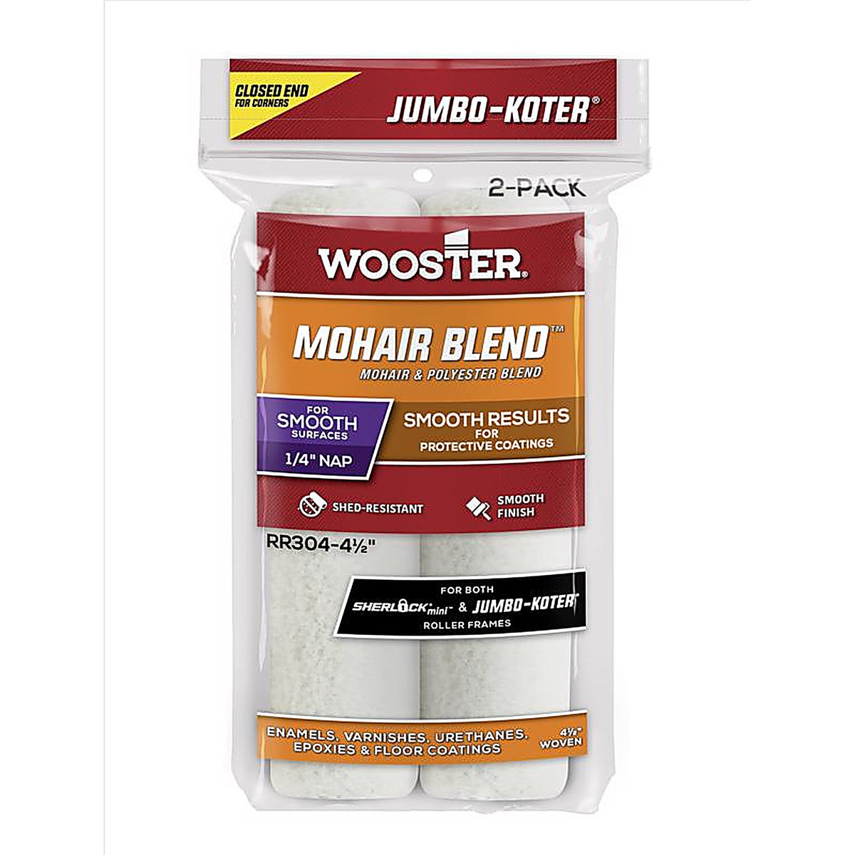 Wooster RR304-4-1/2 Jumbo Koter Mohair Blend 4-1/2 in. W x 1/4 in. Paint Roller Cover 2/Pack