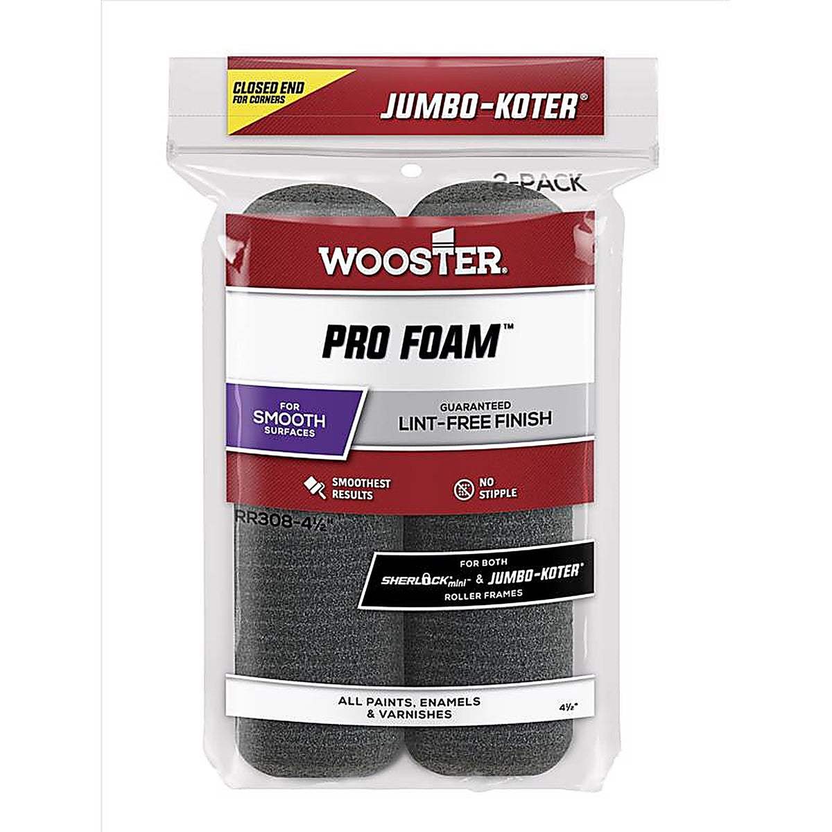 Wooster RR308-4 1/2 Jumbo Koter Foam 4-1/2 in. W Mini Paint Roller Cover 2/Pack