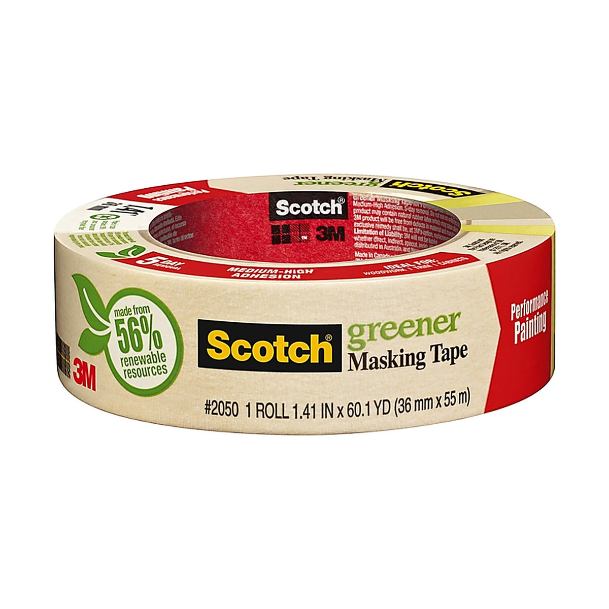 3M 2050-36A Scotch 1.41 in. W x 60.1 yd. L Tan Medium Strength Masking Tape 1/Pack